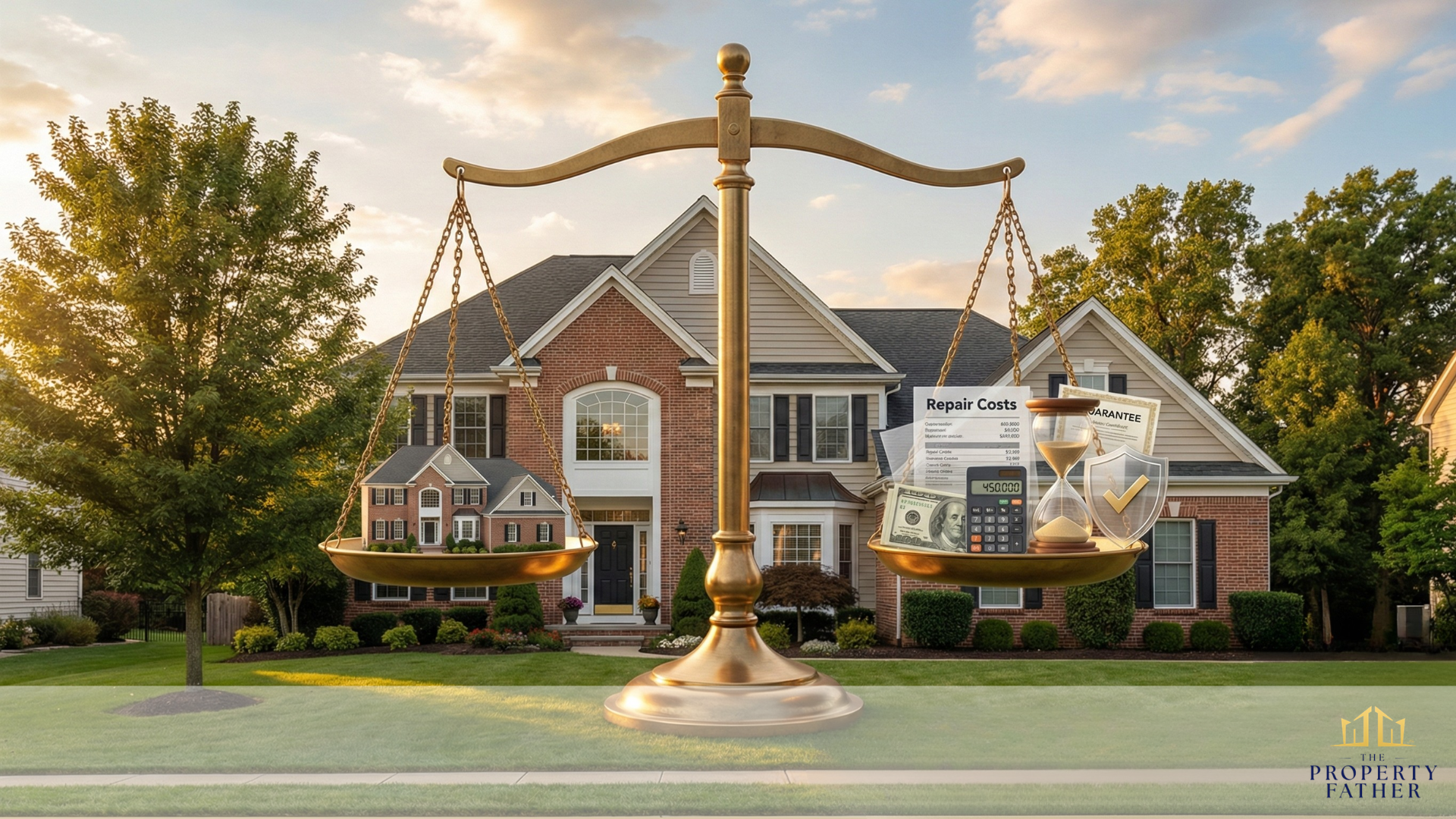 Balanced scale showing fair cash buyer pricing with Long Island home and transparent value elements demonstrating do cash buyers pay fair prices